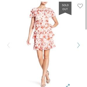 Badgley Mischka Runway Floral Print Ruffle Dress